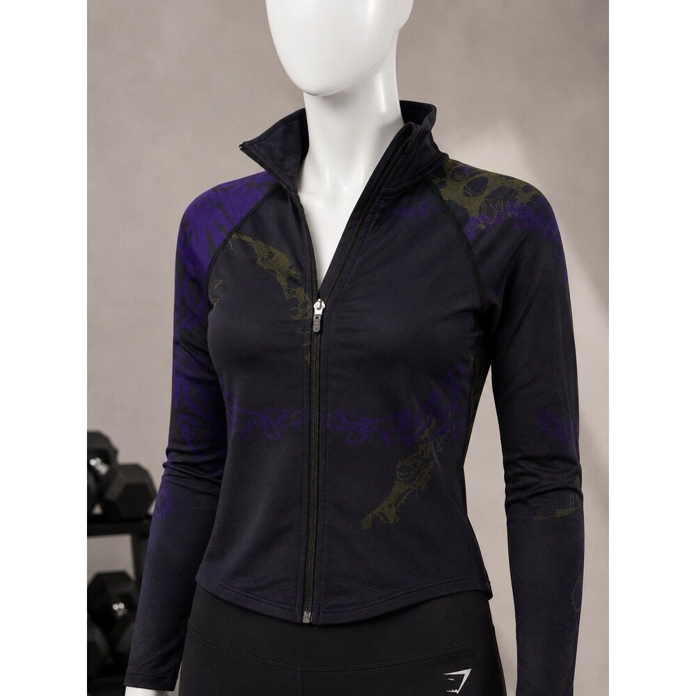 Gymshark Printed Seamless Zip Up Jacket Small Purple Black